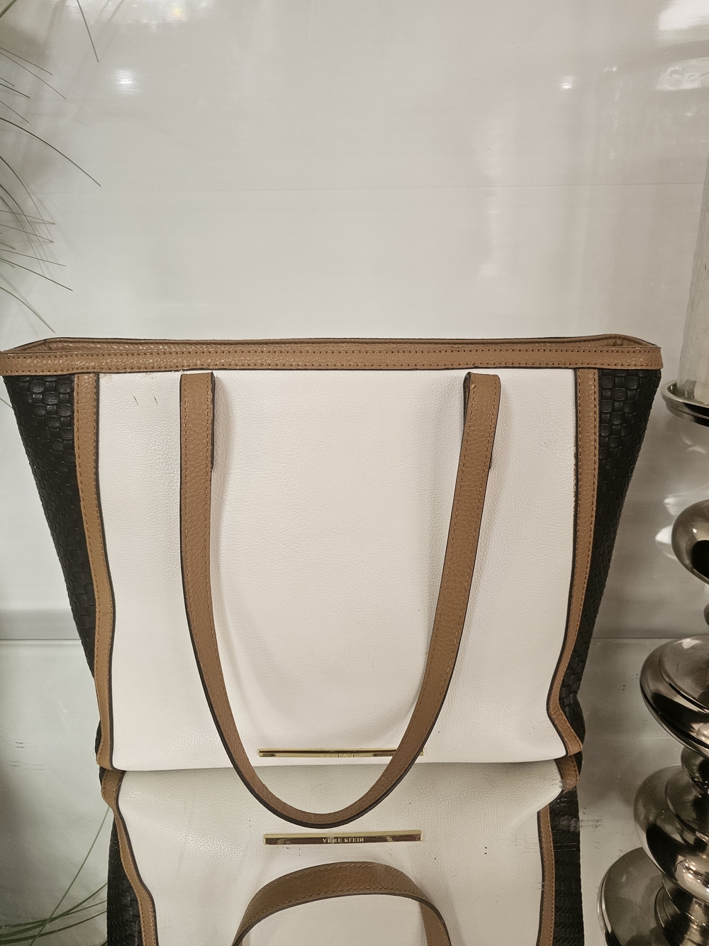 Anne Klein White and Tan Two-Tone Tote